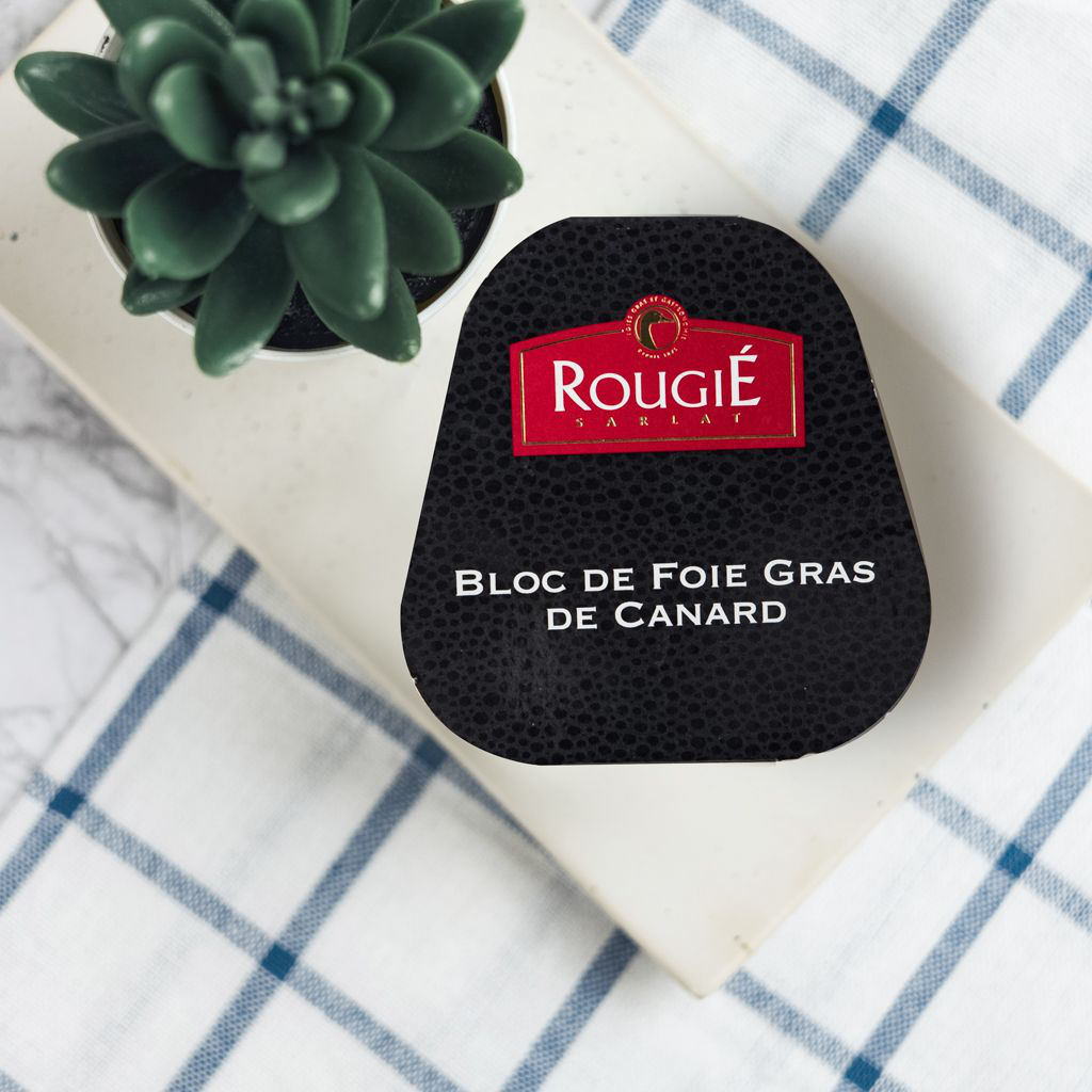 Rougie Duck Foie Gras (ฟัวกราส์ตับเป็ด) presents authentic Perigord delicacy with rich buttery texture enhanced by Armagnac for luxurious taste.
